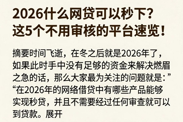 2026什么网贷可以秒下?这5个不用审核的平台速览!
