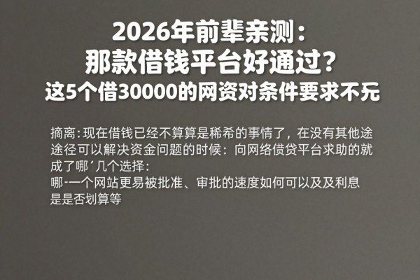 2026年前辈亲测:那款借钱平台好通过?这5个借30000的网贷对条件要求不高