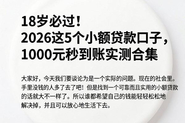 18岁必过!2026这5个小额贷款口子,1000元秒到账实测合集