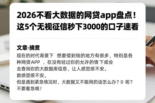2026不看大数据的网贷app盘点！这5个无视征信秒下3000的口子速看