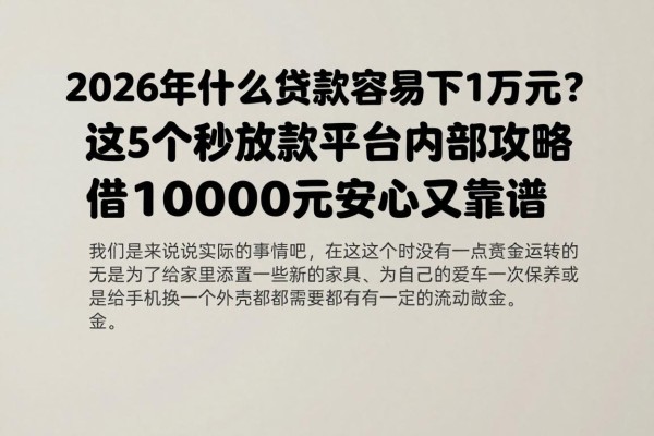 2026年什么贷款容易下1万元?这5个秒放款平台内部攻略,借10000元安心又靠谱