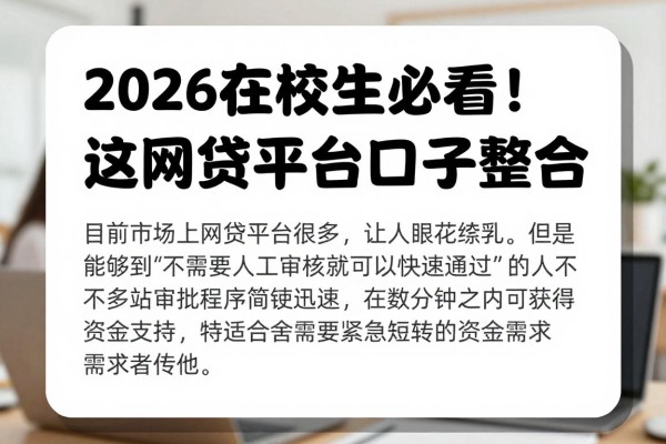 2026在校生必看！这5个无需机审秒过的网贷平台口子整合