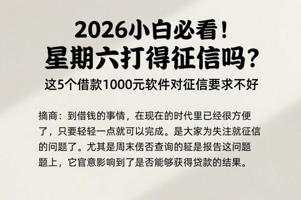 2026小白必看！星期六打得到征信吗？这5个借款1000元软件对征信要求不高