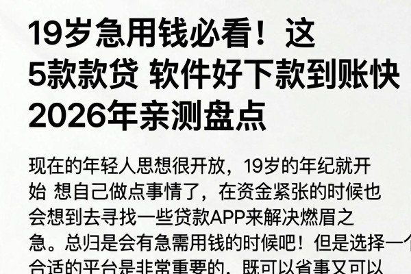 19岁急用钱必看!这5款贷款软件好下款到账快,2026年亲测盘点