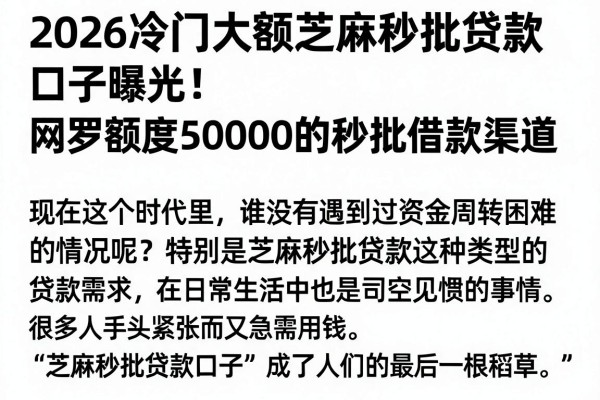2026冷门大额芝麻秒批贷款口子曝光！网罗额度50000的秒批借款渠道