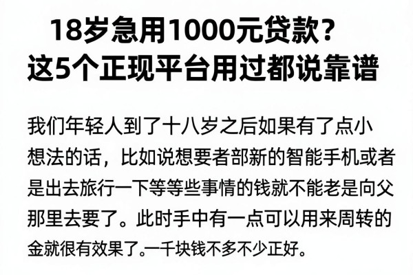 18岁急用1000元贷款？这5个正规平台用过都说靠谱