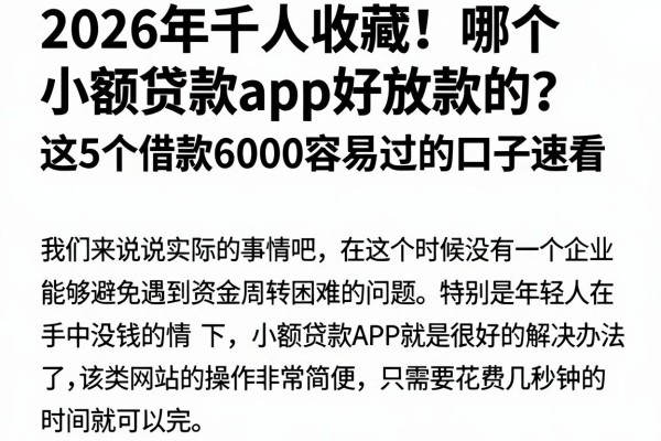 2026年千人收藏!哪个小额贷款app好放款的?这5个借款6000容易过的口子速看