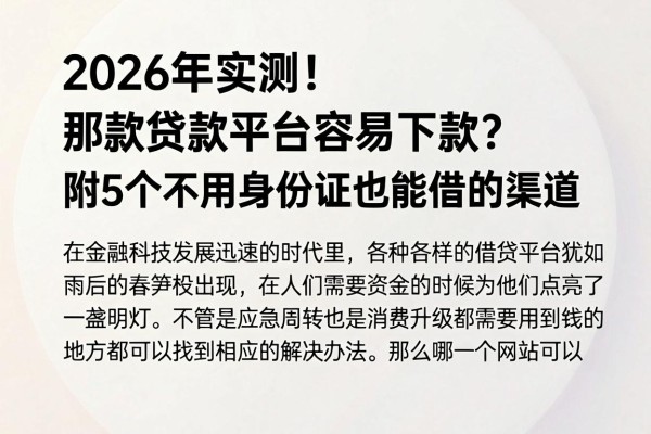 2026年实测!那款贷款平台容易下款?附5个不用身份证也能借的渠道