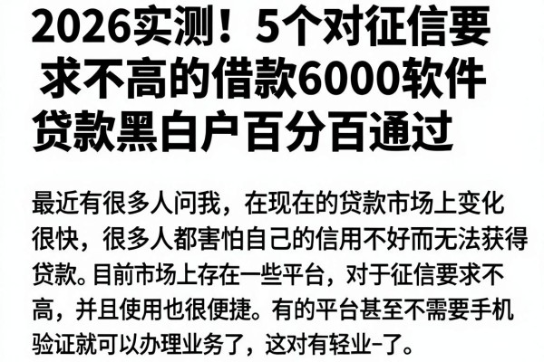 2026实测!5个对征信要求不高的借款6000软件,贷款黑白户百分百通过