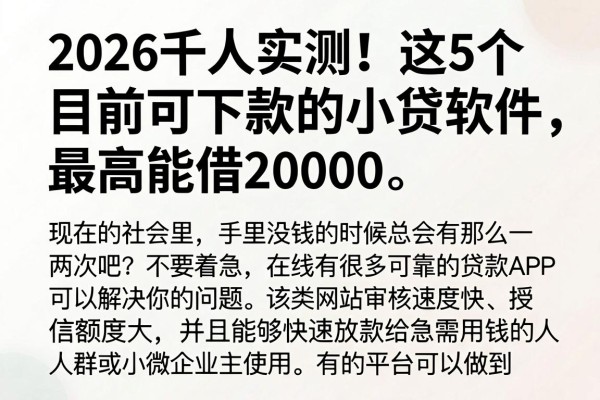 2026千人实测！这5个目前可下款的小贷软件，最高能借20000