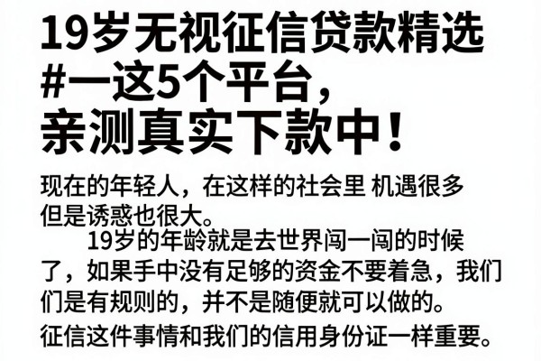 19岁无视征信贷款精选这5个平台，亲测真实下款中！