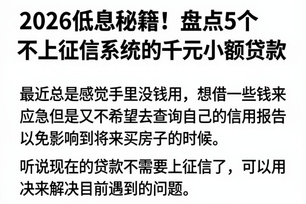 2026低息秘籍!盘点5个不上征信系统的千元小额贷款