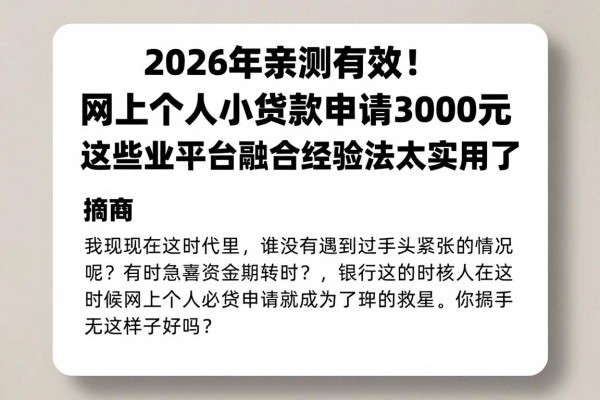 2026年亲测有效!网上个人小额贷款申请3000元,这些专业平台融合经验法太实用了
