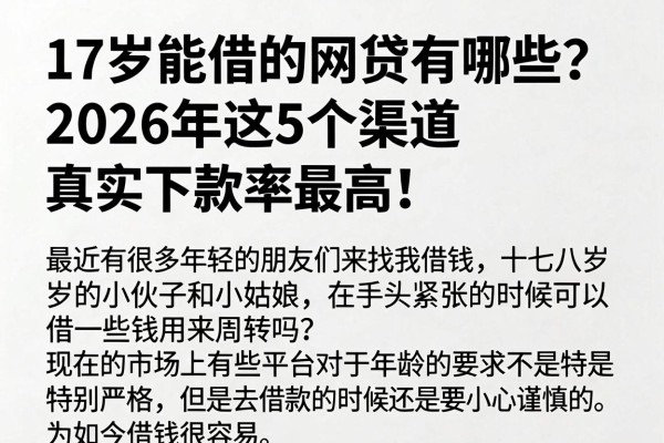 17岁能借的网贷有哪些?2026年这5个渠道真实下款率最高!
