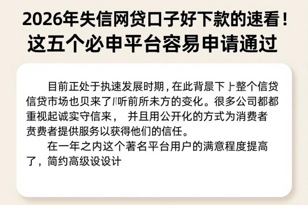 2026年失信网贷口子好下款的速看!这五个必申平台容易申请通过