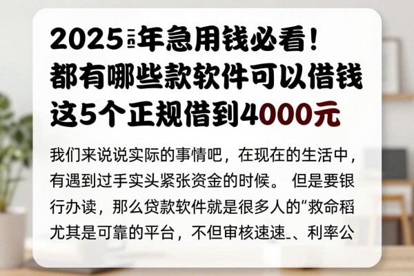 2025年急用钱必看！都有哪些贷款软件可以借钱？这5个正规平台深度汇总，轻松借到4000元