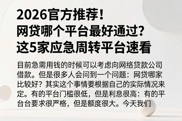 2026官方推荐!网贷哪个平台最好通过?这5家应急周转平台速看