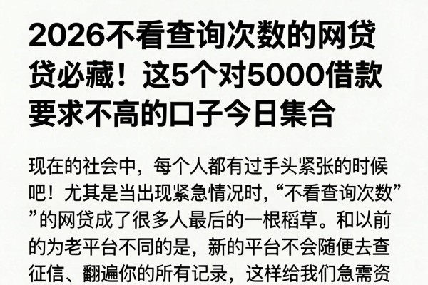 2026不看查询次数的网贷必藏！这5个对5000借款要求不高的口子今日集合