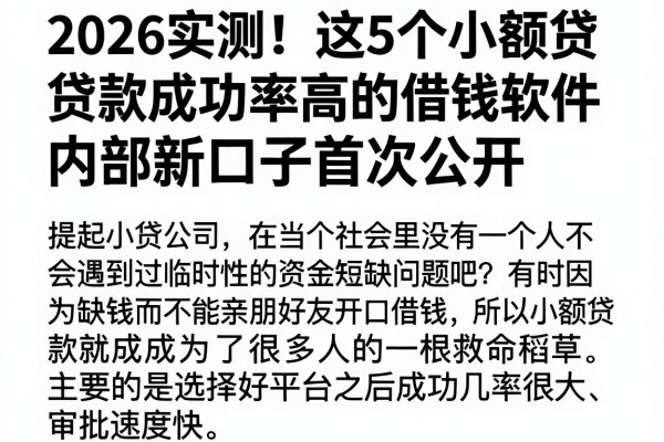 2026实测!这5个小额贷款成功率高的借钱软件,内部新口子首次公开
