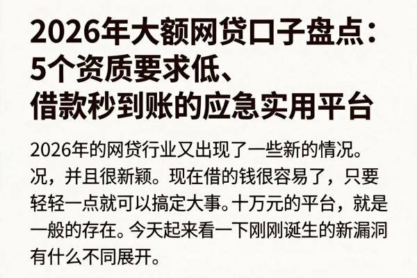 2026年大额网贷口子盘点:5个资质要求低、借款秒到账的应急实用平台