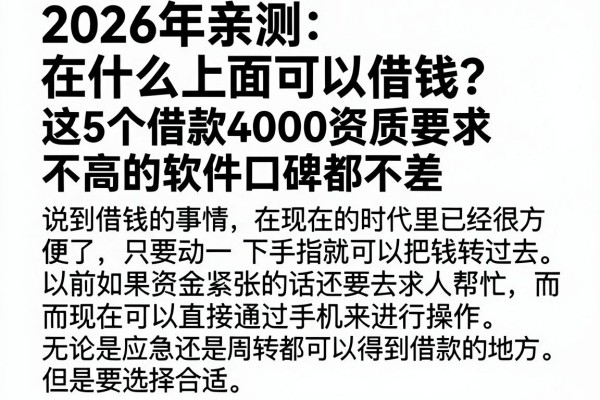 2026年亲测：在什么上面可以借钱？这5个借款4000资质要求不高的软件口碑都不差