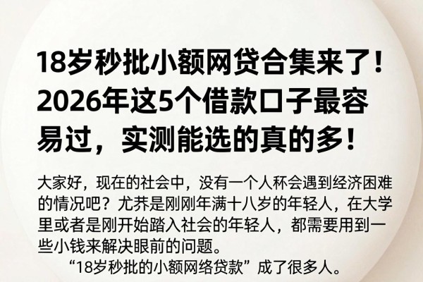 18岁秒批小额网贷合集来了！2026年这5个借款口子最容易过，实测能选的真的多！