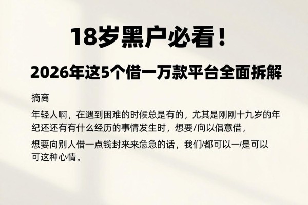 18岁黑户必看！2026年这5个借一万贷款平台全面拆解