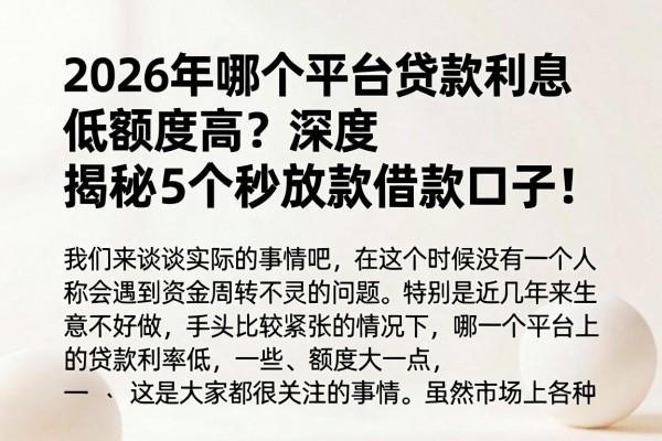 2026年哪个平台贷款利息低额度高？深度揭秘5个秒放款借款口子！