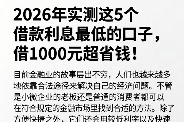 2026年实测这5个借款利息最低的口子,借1000元超省钱!