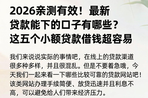 2026亲测有效！最新贷款能下的口子有哪些？这五个小额贷款借钱超容易