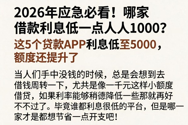 2026年应急必看!哪家借款利息低一点人人1000?这5个贷款APP利息低至5000,额度还提升了