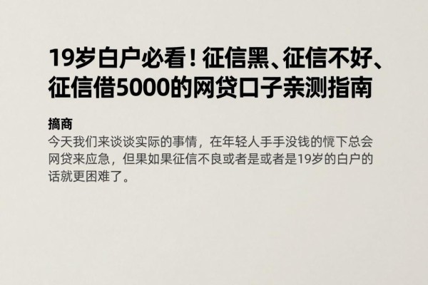19岁白户必看！征信黑、征信不好、征信烂都能借5000的网贷口子亲测指南