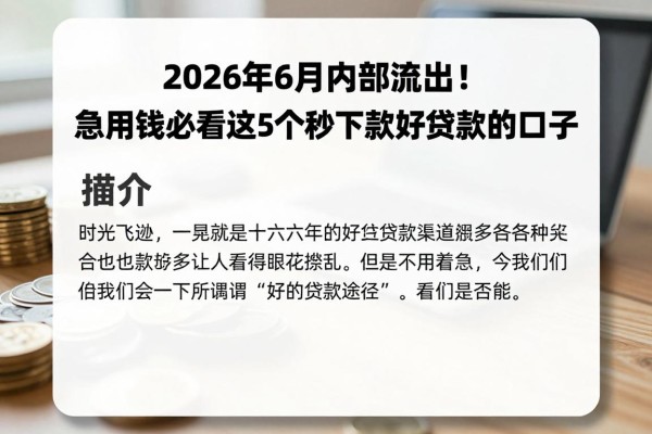 2026年6月内部流出!急用钱必看这5个秒下款好贷款的口子