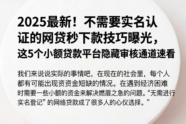2025最新！不需要实名认证的网贷秒下款技巧曝光，这5个小额贷款平台隐藏审核通道速看