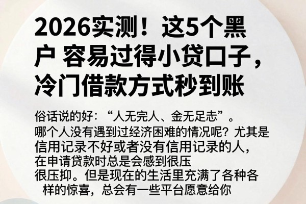 2026实测！这5个黑户容易过得小贷口子，冷门借款方式秒到账