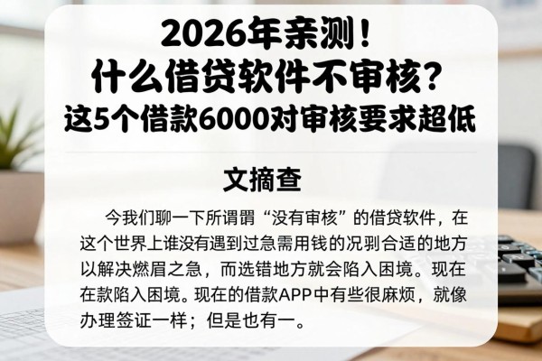 2026年亲测！什么借贷软件不审核？这5个借款6000对审核要求超低