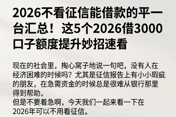 2026不看征信能借款的平台汇总!这5个2026借3000口子额度提升妙招速看