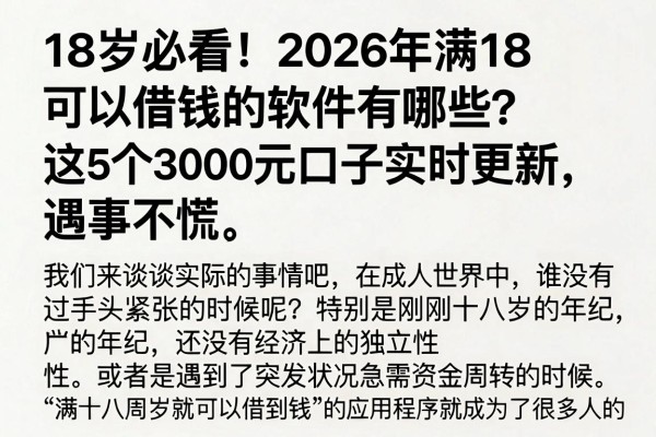 18岁必看!2026年满18可以借钱的软件有哪些?这5个3000元口子实时更新,遇事不慌