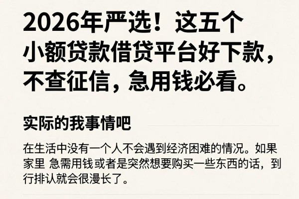 2026年严选!这五个小额贷款借贷平台好下款、不查征信,急用钱必看