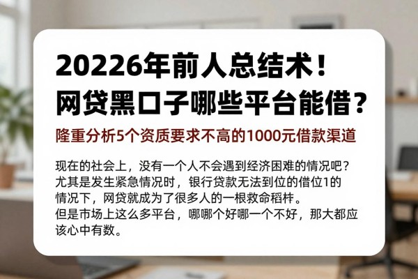2026年前人总结术!网贷黑口子哪些平台能借?隆重分析5个资质要求不高的1000元借款渠道