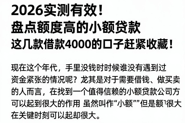 2026实测有效!盘点额度高的小额贷款,这几款借款4000的口子赶紧收藏