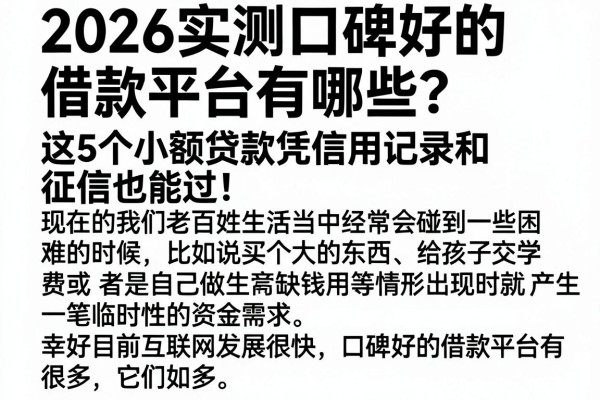 2026实测口碑好的借款平台有哪些?这5个小额贷款凭信用记录和征信也能过!