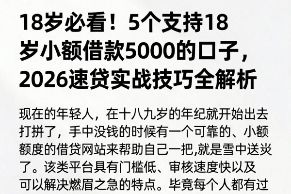18岁必看！5个支持18岁小额借款5000的口子，2026速贷实战技巧全解析