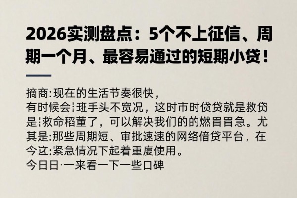 2026实测盘点：5个不上征信、周期一个月、最容易通过的短期小贷！
