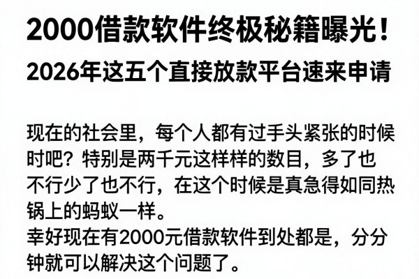 2000借款软件终极秘籍曝光!2026年这五个直接放款平台速来申请