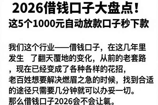 2026借钱口子大盘点!这5个1000元自动放款口子秒下款