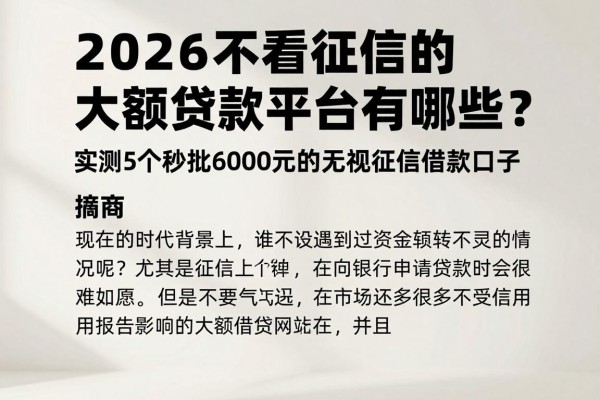2026不看征信的大额贷款平台有哪些?实测5个秒批6000元的无视征信借款口子