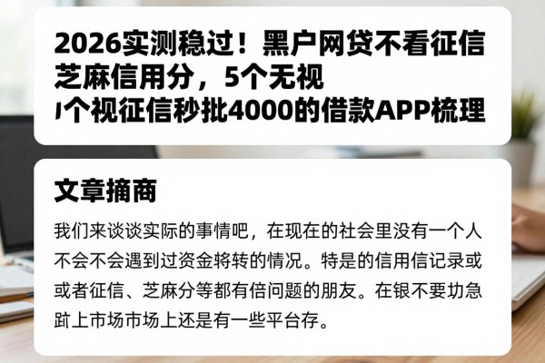 2026实测稳过!黑户网贷不看征信芝麻信用分,5个无视征信秒批4000的借款APP梳理