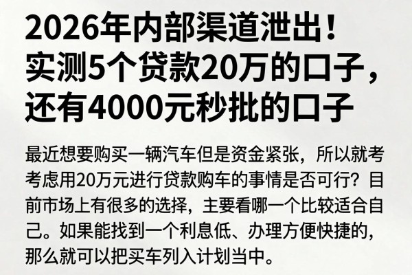2026年内部渠道泄出！实测5个贷款20万的口子，还有4000元秒批的口子