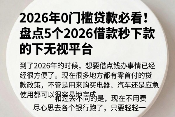 2026年0门槛贷款必看!盘点5个2026借款秒下款的无视平台